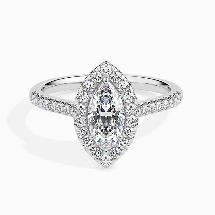 Leaf Shape Marquise Halo Lab-Grown Diamond Gold Ring