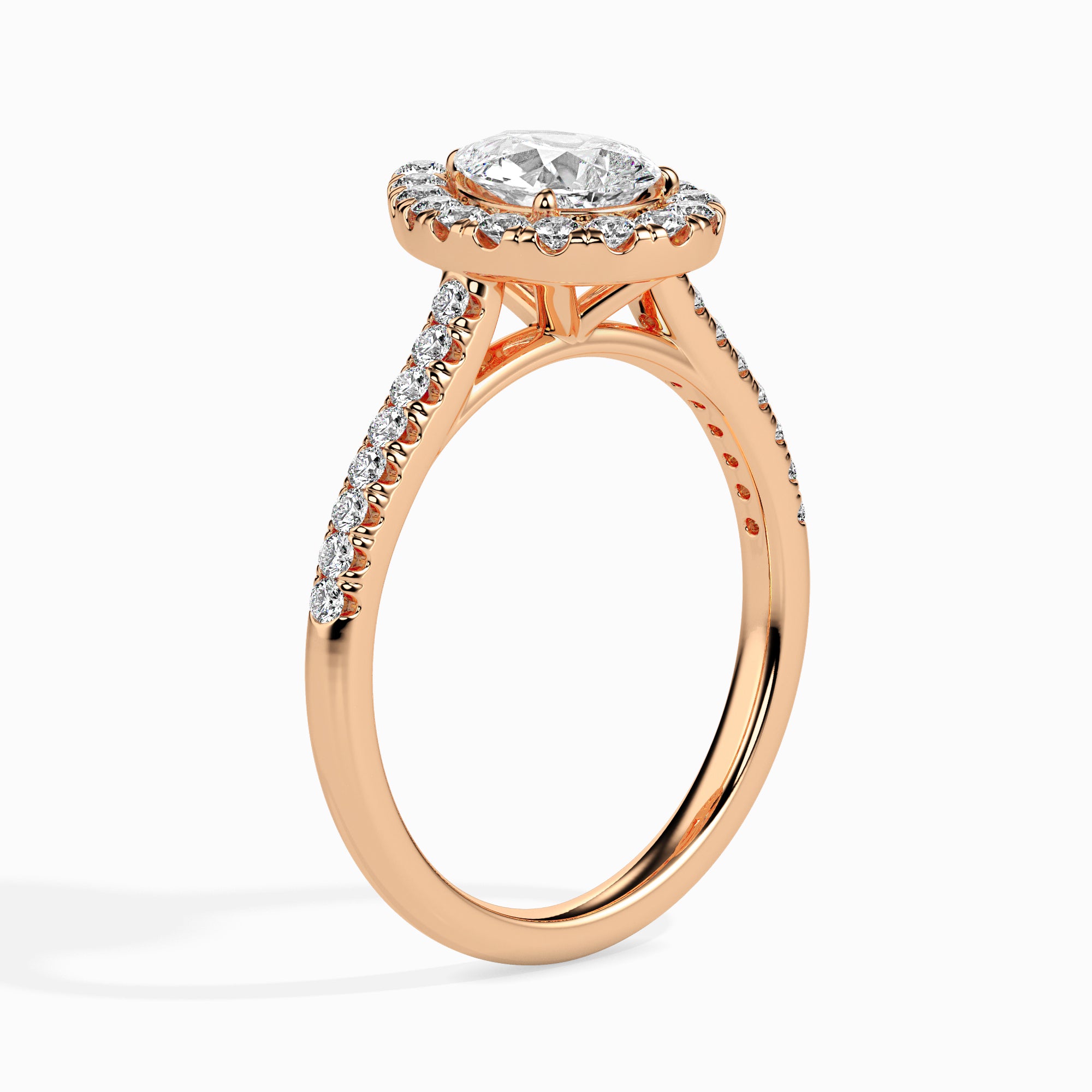 Teardrop Shape Pear Halo Lab-Grown Diamond Gold Ring