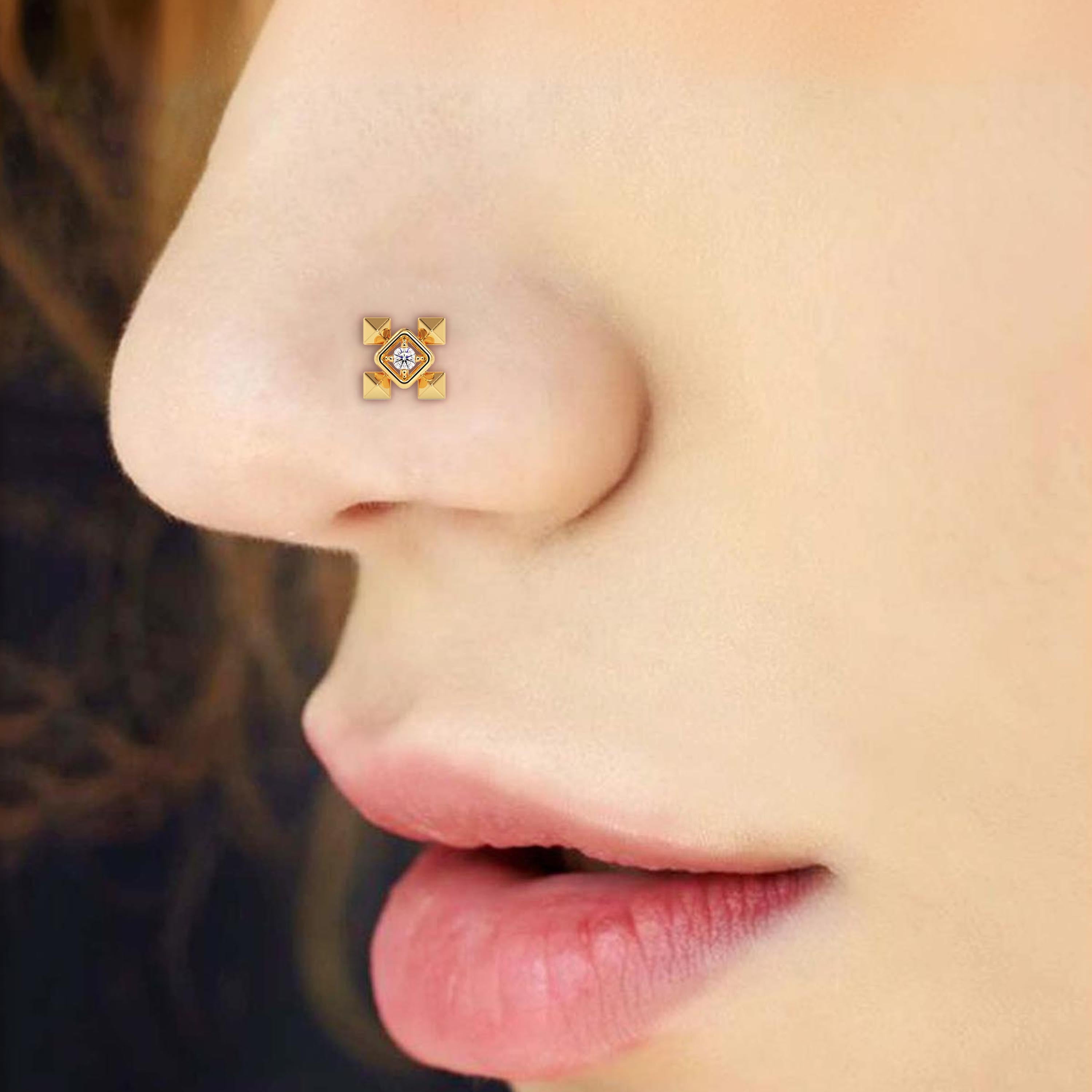 0.02Ct Pyramid Style Round Lab-Grown Diamond Gold Wire Coil Back Stud Nosepins