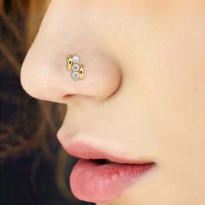 0.06Ct Three Stone Lab-Grown Diamond Gold Wire Back Stud Nosepins