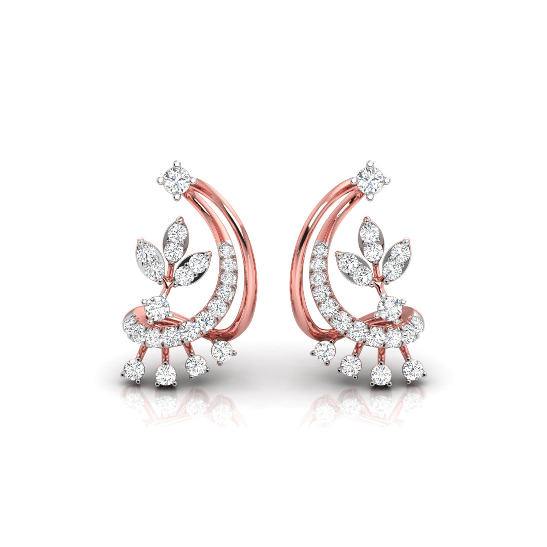 0.34Ct Floral Design Prong Set Lab-Grown Diamond Gold Dangle Stud Earrings