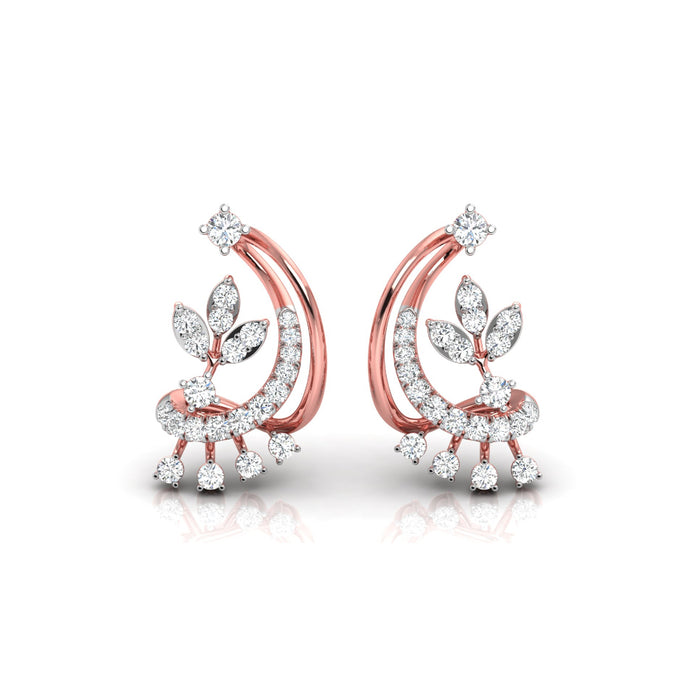 0.34Ct Floral Design Prong Set Lab-Grown Diamond Gold Dangle Stud Earrings