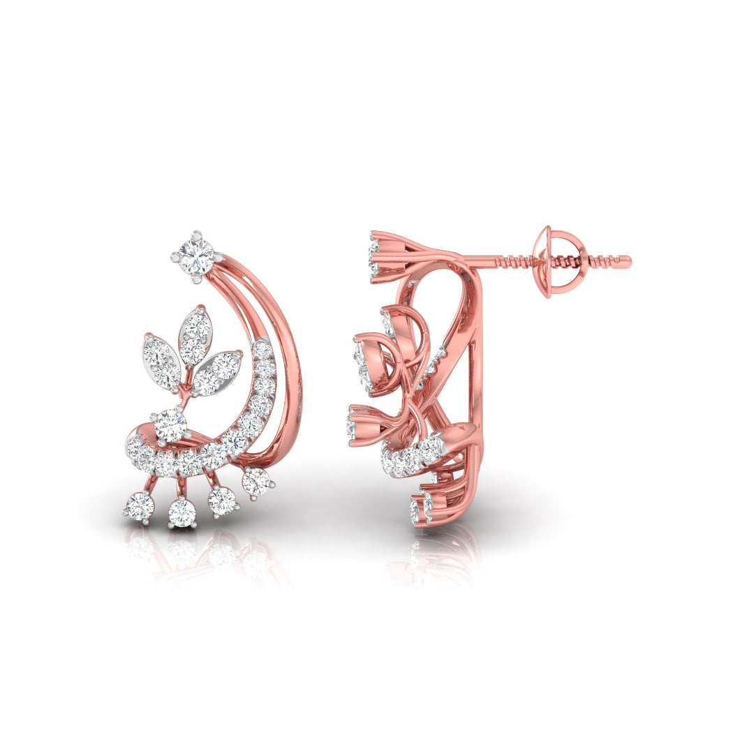 0.34Ct Floral Design Prong Set Lab-Grown Diamond Gold Dangle Stud Earrings