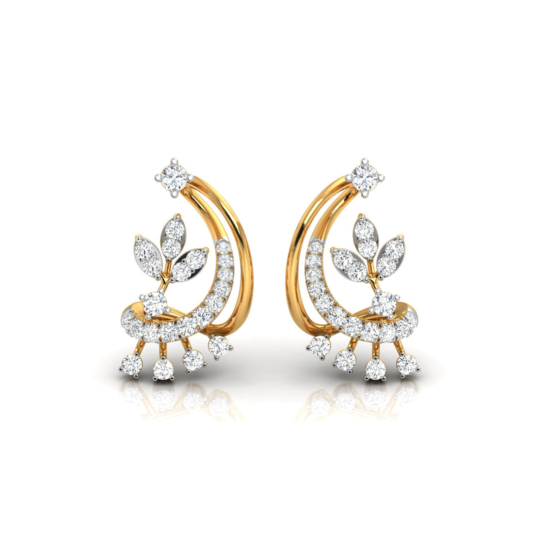 0.34Ct Floral Design Prong Set Lab-Grown Diamond Gold Dangle Stud Earrings