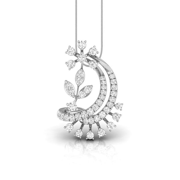 0.29Ct Floral Crescent Moon Shape Lab-Grown Diamond Gold Pendant Necklace
