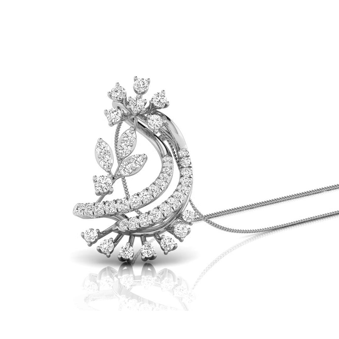 0.29Ct Floral Crescent Moon Shape Lab-Grown Diamond Gold Pendant Necklace