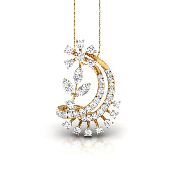 0.29Ct Floral Crescent Moon Shape Lab-Grown Diamond Gold Pendant Necklace
