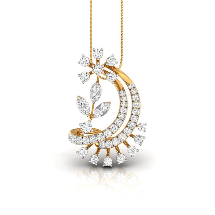 0.29Ct Floral Crescent Moon Shape Lab-Grown Diamond Gold Pendant Necklace