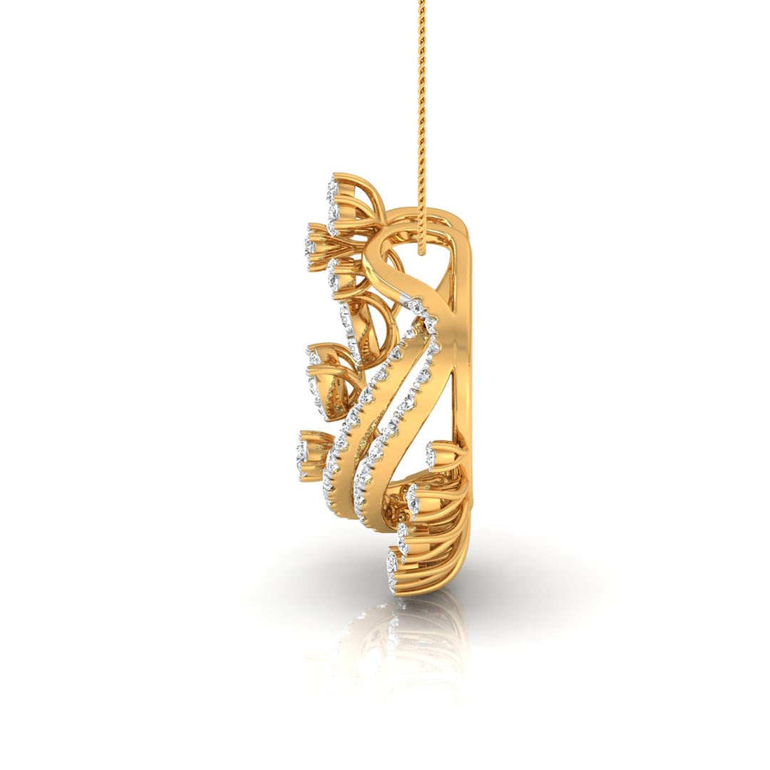 0.29Ct Floral Crescent Moon Shape Lab-Grown Diamond Gold Pendant Necklace