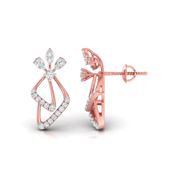 0.25Ct Floral Leaf Prong Set Lab-Grown Diamond Gold Dangle Earrings