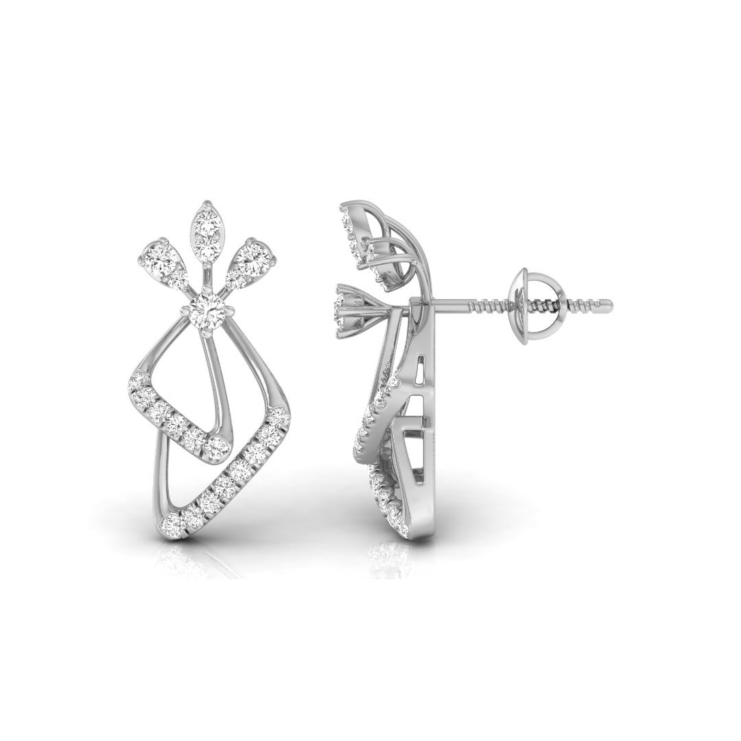 0.25Ct Floral Leaf Prong Set Lab-Grown Diamond Gold Dangle Earrings