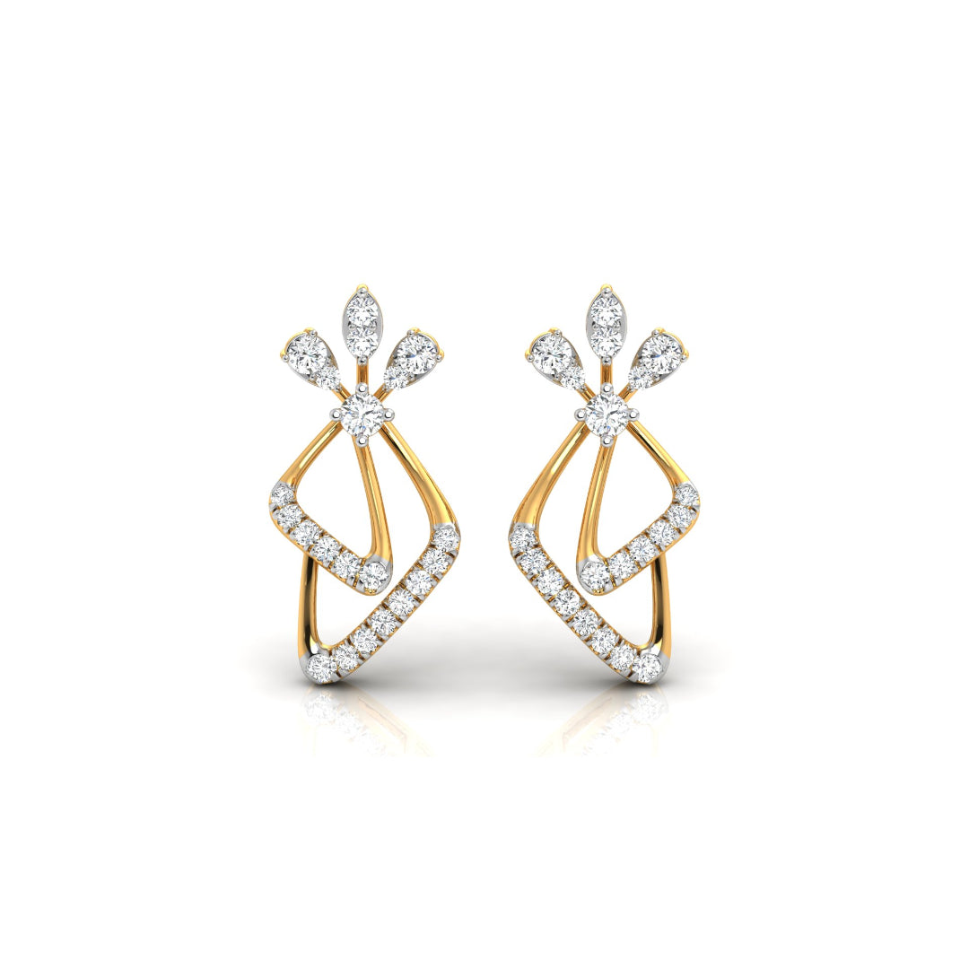 0.25Ct Floral Leaf Prong Set Lab-Grown Diamond Gold Dangle Earrings
