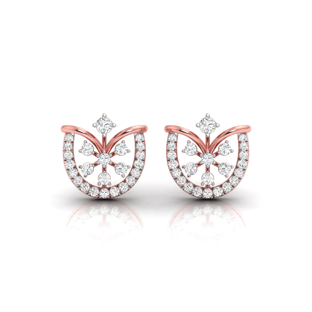 0.26Ct Floral Fan Halo Lab-Grown Diamond Gold Stud Earrings