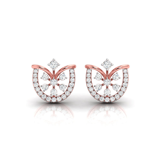 0.26Ct Floral Fan Halo Lab-Grown Diamond Gold Stud Earrings