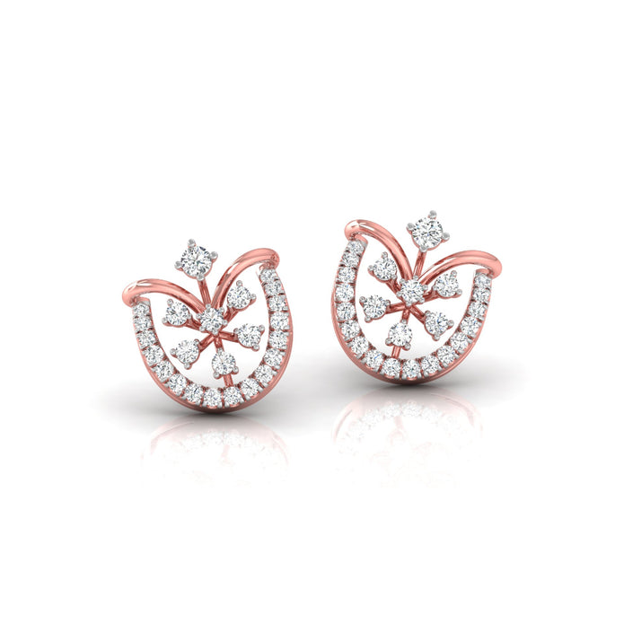 0.26Ct Floral Fan Halo Lab-Grown Diamond Gold Stud Earrings