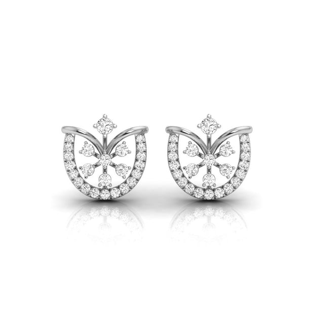 0.26Ct Floral Fan Halo Lab-Grown Diamond Gold Stud Earrings