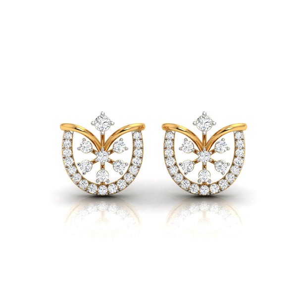 0.26Ct Floral Fan Halo Lab-Grown Diamond Gold Stud Earrings