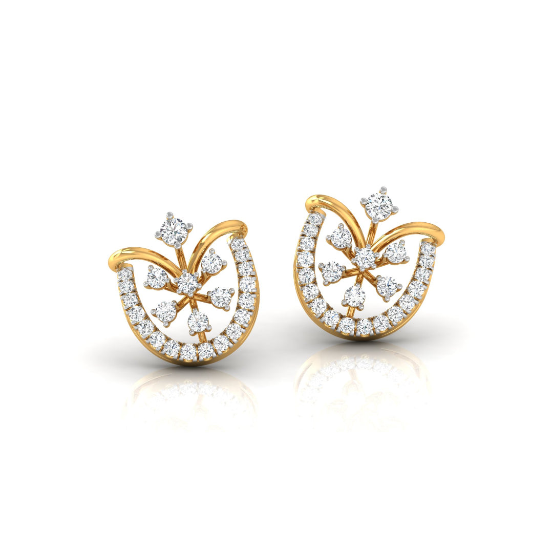 0.26Ct Floral Fan Halo Lab-Grown Diamond Gold Stud Earrings