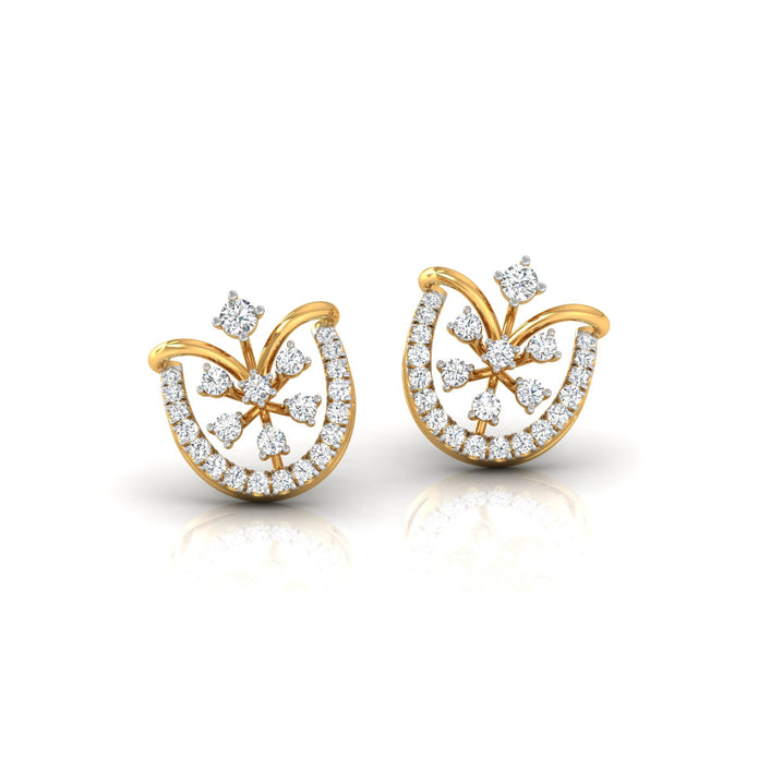 0.26Ct Floral Fan Halo Lab-Grown Diamond Gold Stud Earrings