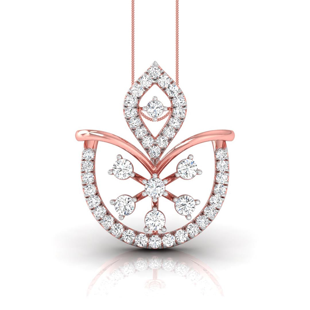 0.23Ct Floral Fan Style Lab-Grown Diamond Gold Pendant Necklace