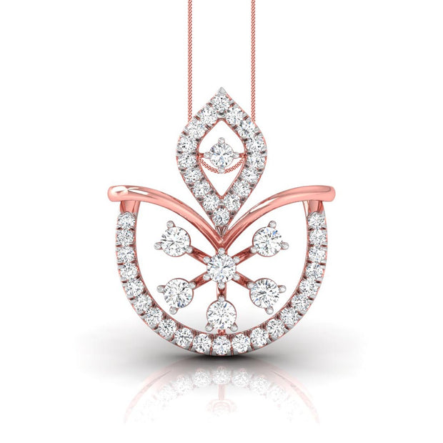 0.23Ct Floral Fan Style Lab-Grown Diamond Gold Pendant Necklace
