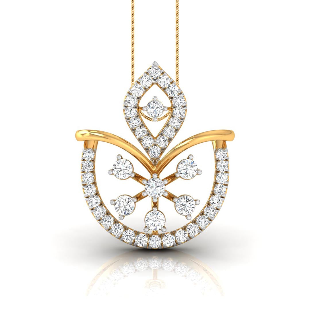 0.23Ct Floral Fan Style Lab-Grown Diamond Gold Pendant Necklace
