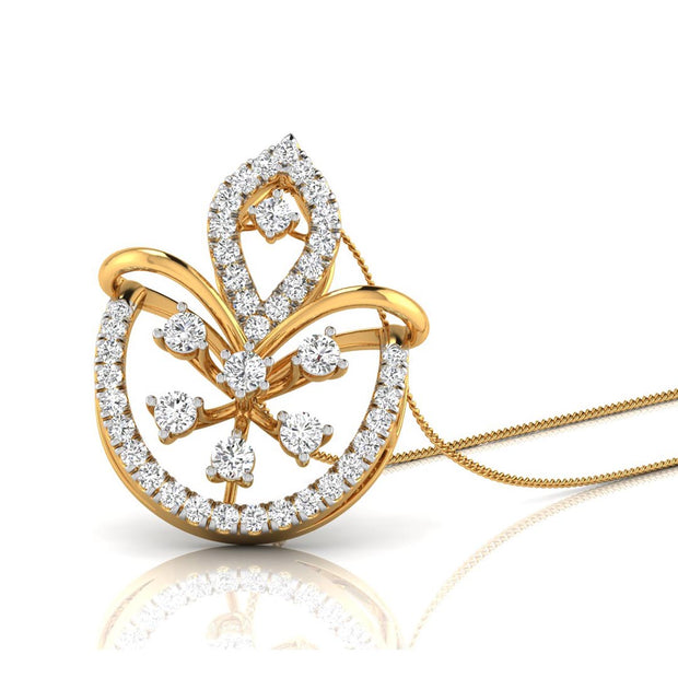 0.23Ct Floral Fan Style Lab-Grown Diamond Gold Pendant Necklace