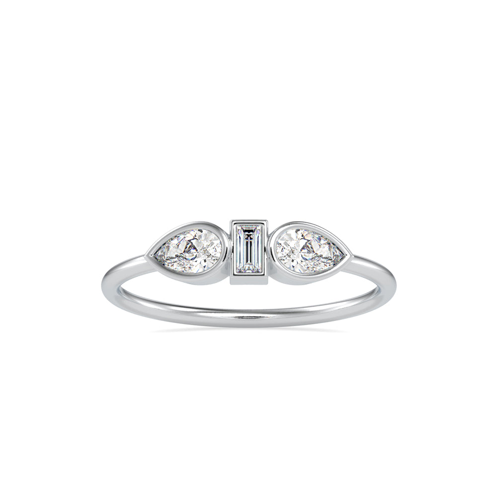 baguette bezel three stone diamond ring in white gold