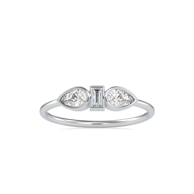 baguette bezel three stone diamond ring in white gold