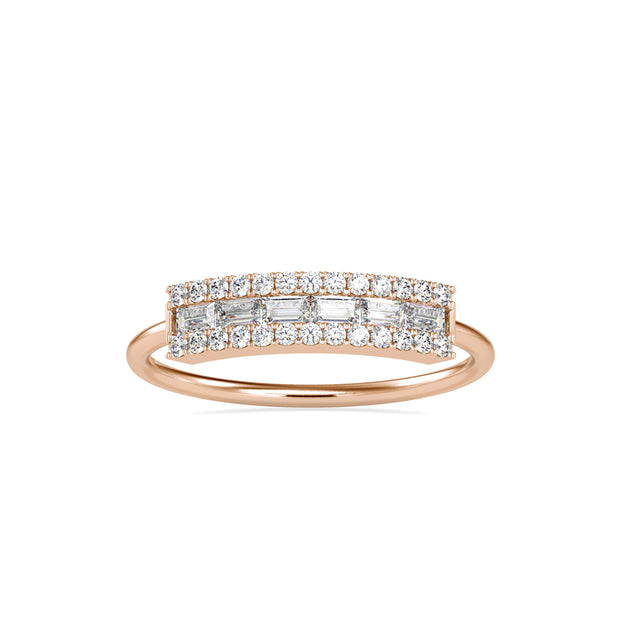 baguette cut channel set diamond ring in rose gold