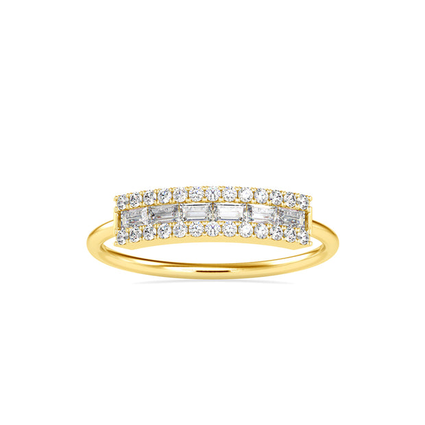 baguette cut channel set diamond ring in yellow gold