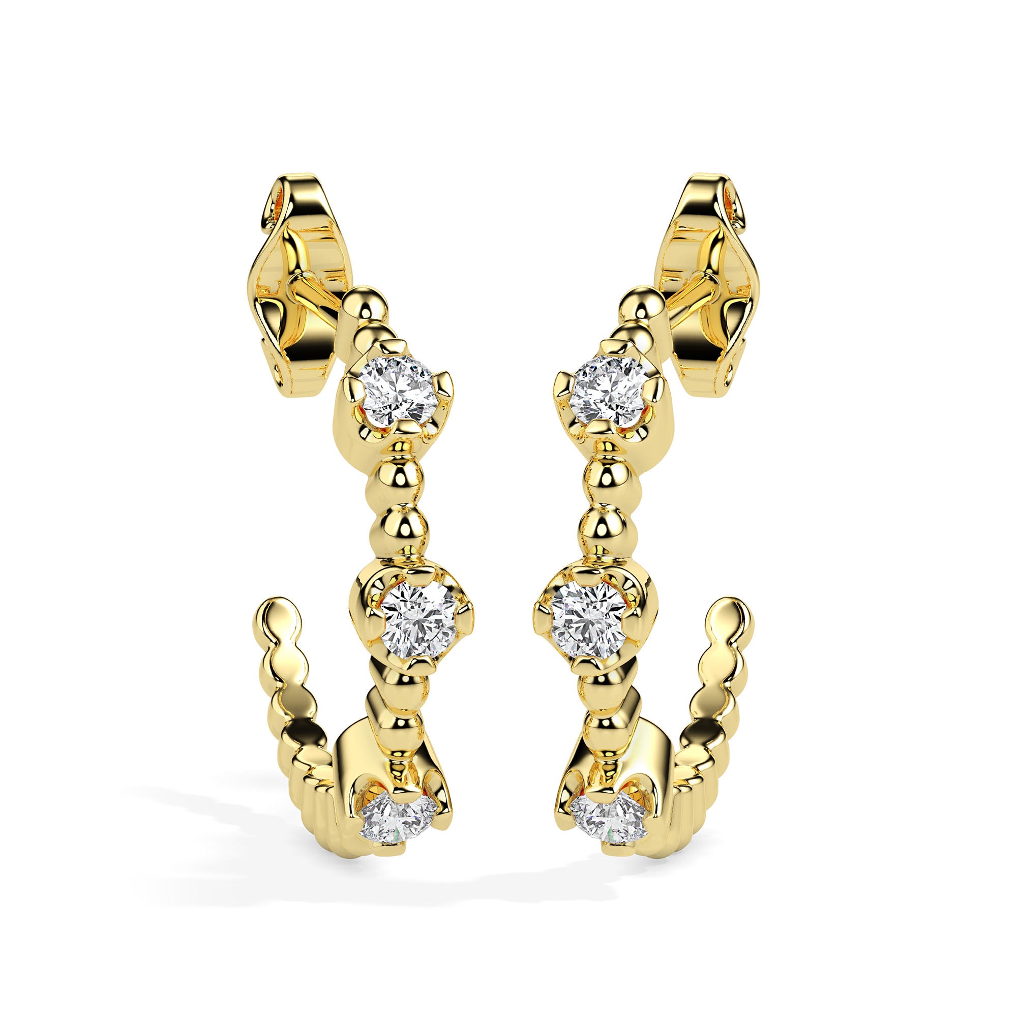 bubble drop diamond hoop earrings in yellow gold