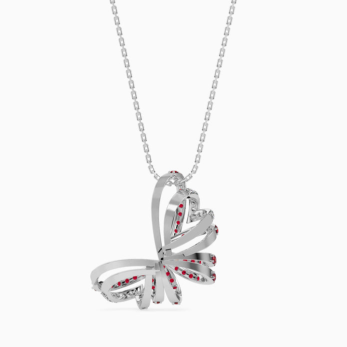 Butterfly-shaped pendant necklace on a white background