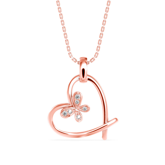 butterfly heart shape diamond necklace in rose gold