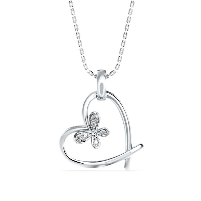 butterfly heart shape diamond necklace in white gold