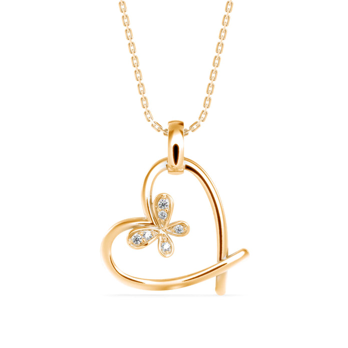 butterfly heart shape diamond necklace in yellow gold