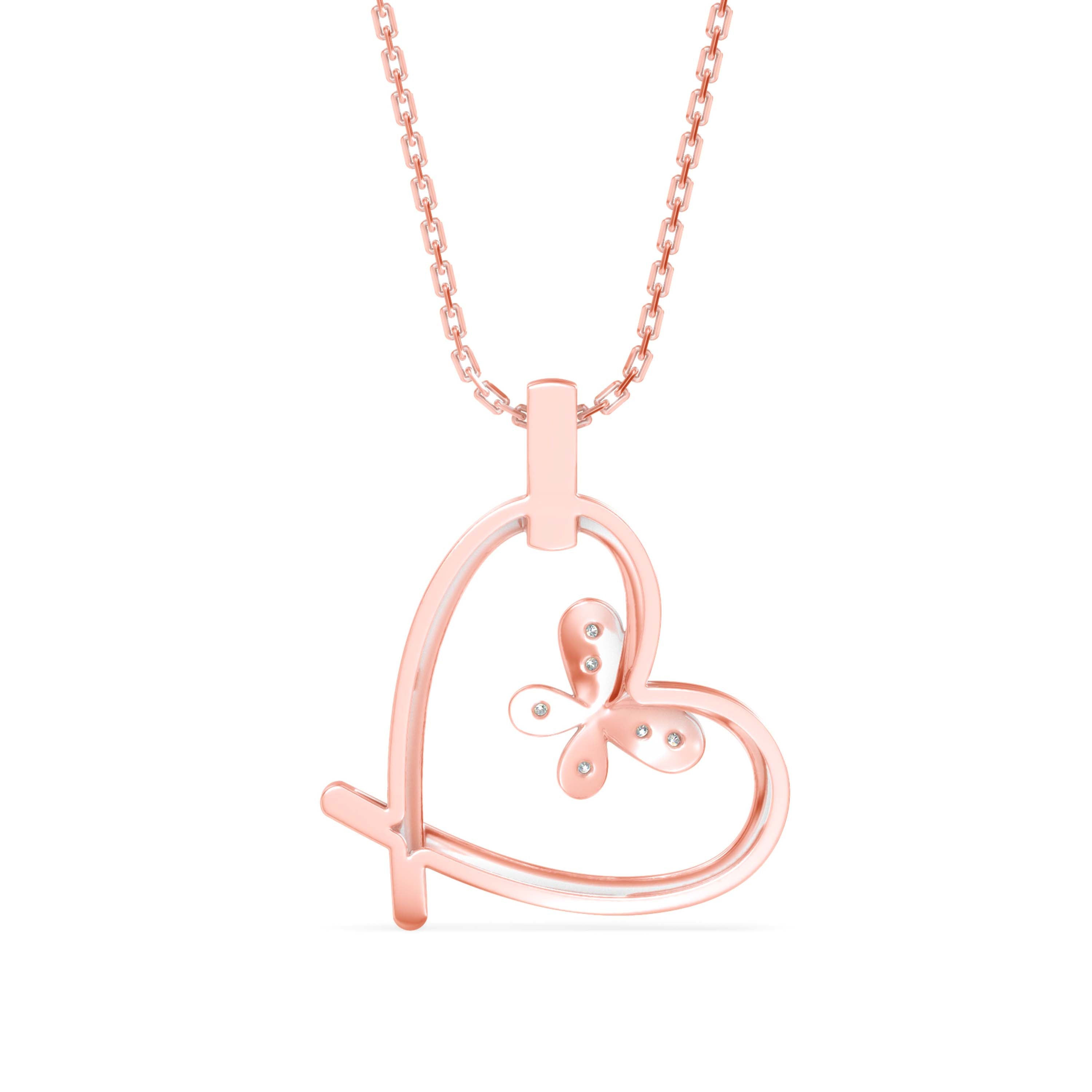 butterfly heart shape diamond necklace in rose gold