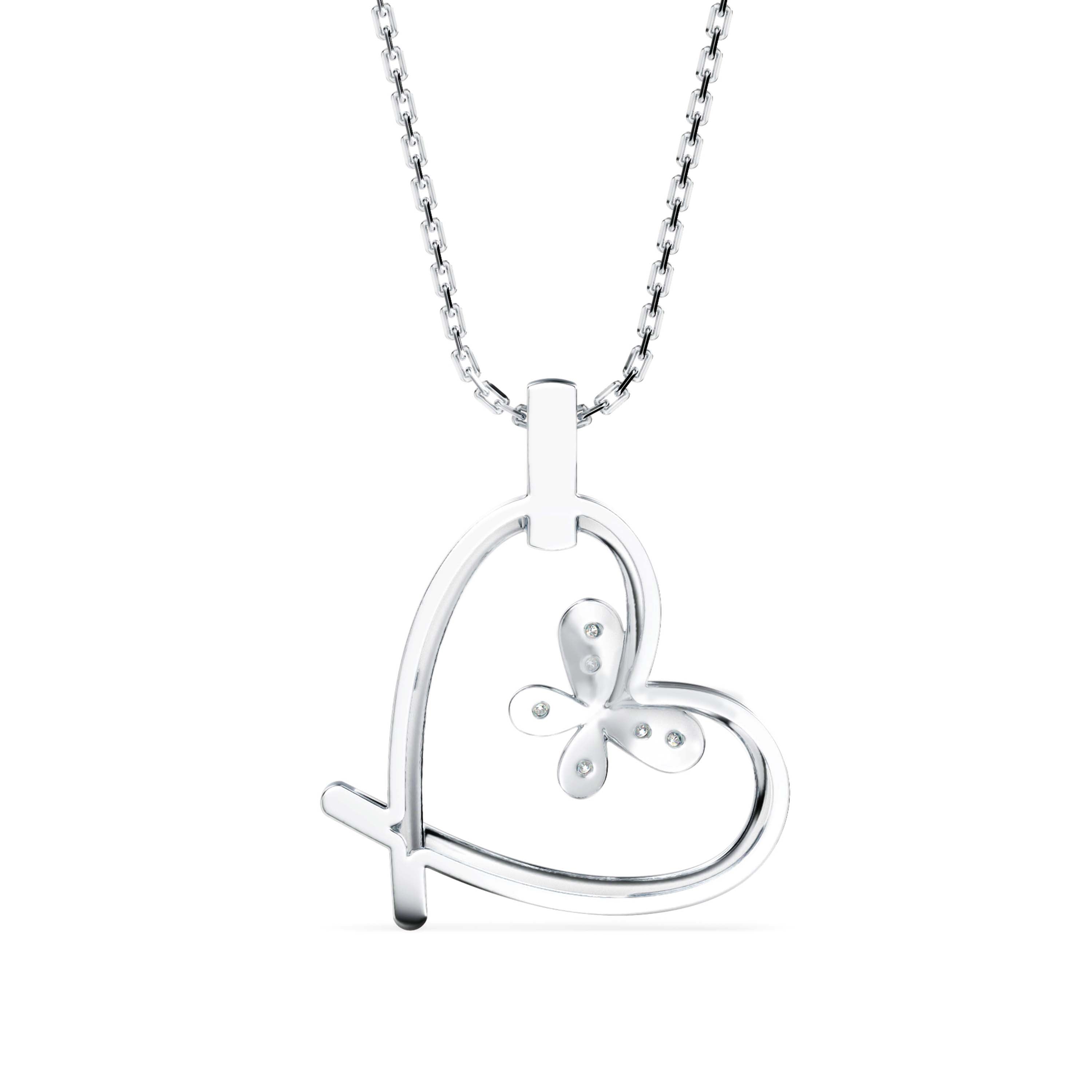 butterfly heart shape diamond necklace in white gold
