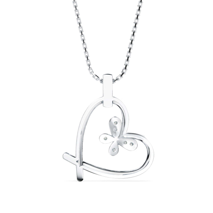 butterfly heart shape diamond necklace in white gold