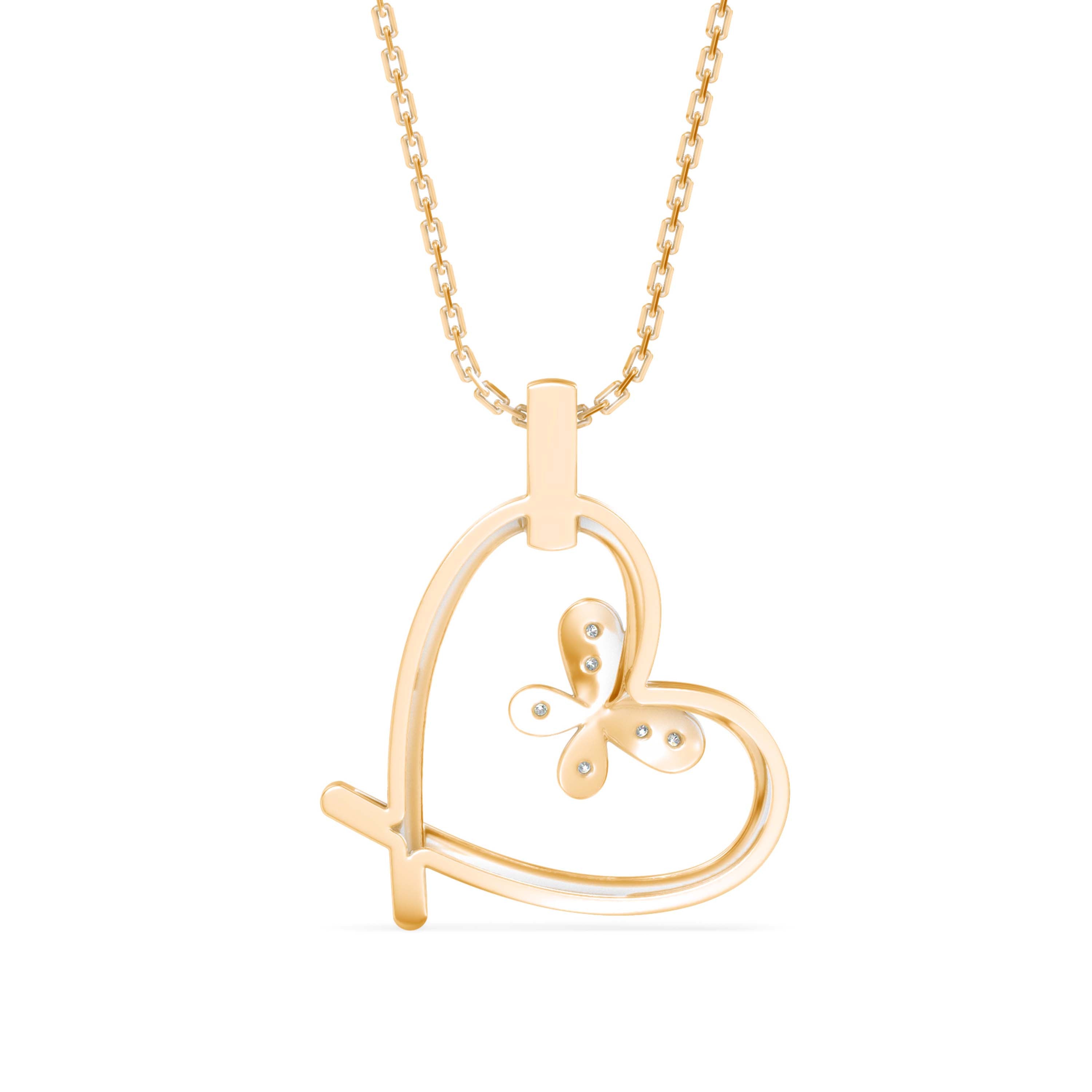 butterfly heart shape diamond necklace in yellow gold