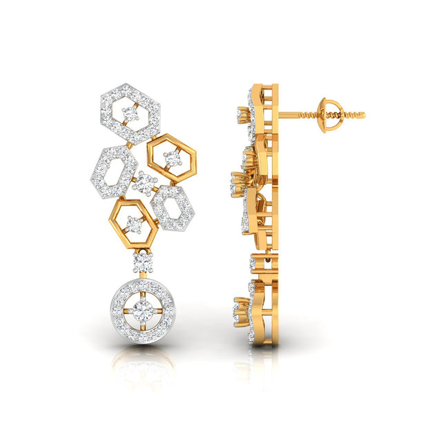 round diamond dangler earrings in yellow gold