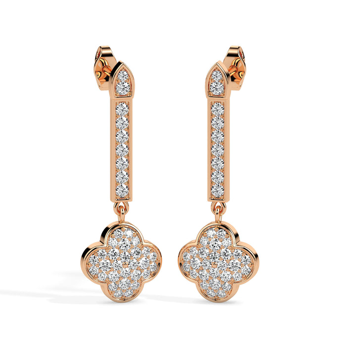 clover cluster diamond drop earrings in rose gold