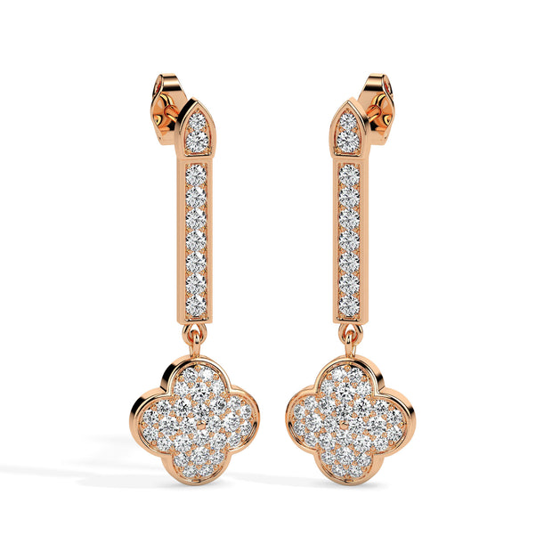 clover cluster diamond drop earrings in rose gold
