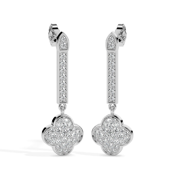 clover cluster diamond drop earrings in white gold