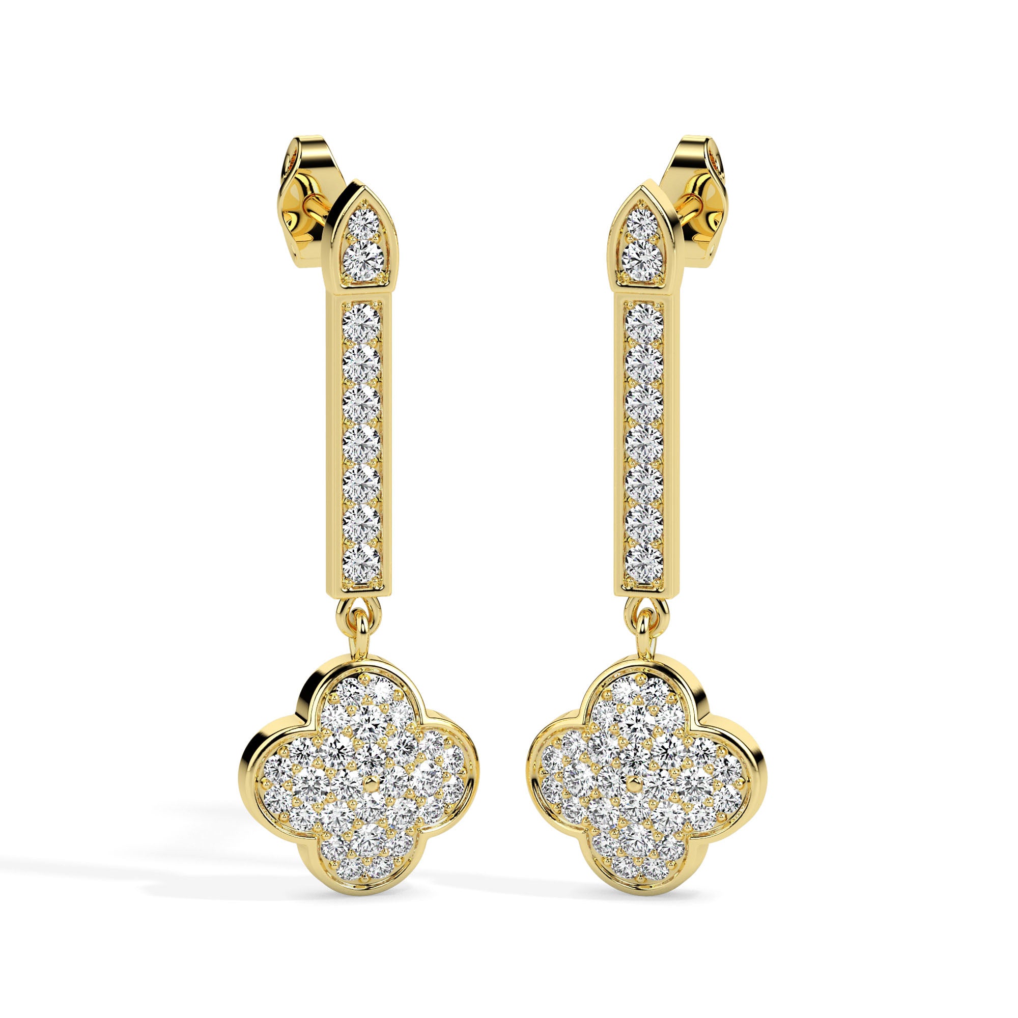 clover cluster diamond drop earrings in yellow gold