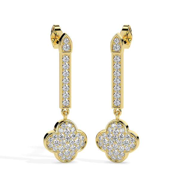 clover cluster diamond drop earrings in yellow gold