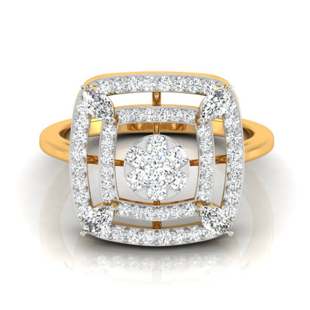 cluster double halo diamond ring in yellow gold