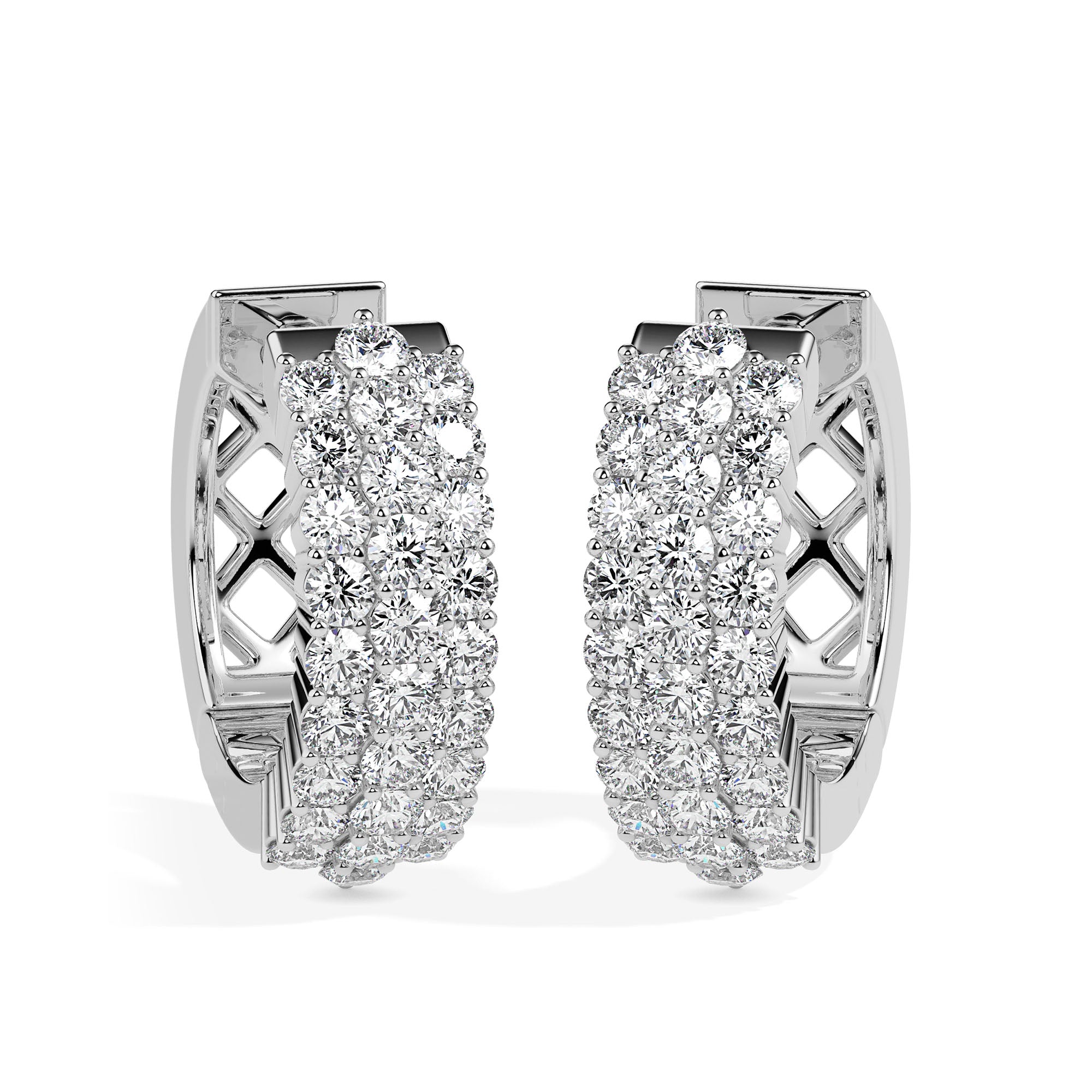 cluster pave diamond hoop earrings in white gold