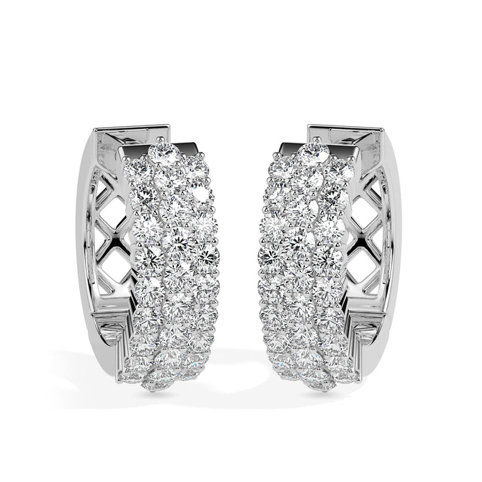 cluster pave diamond hoop earrings in white gold