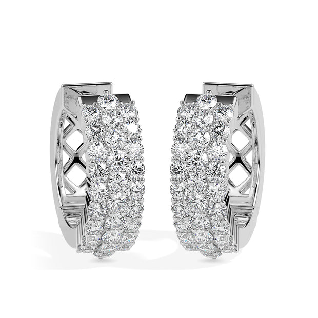 cluster pave diamond hoop earrings in white gold